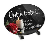 Plaque funéraire Ovale personnalisable en plexi motif Bougie et rose rouge, différentes tailles, épaisseur 6mm, personnalisée sur plusieurs lignes 30x20 cm