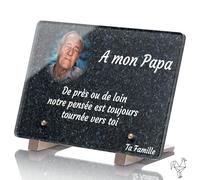 Plaque Funéraire Personnalisable avec photo - effet Granit - Plaque Funéraire Personnalisée avec Photo sans Inter funéraire - Résistante aux Intempéries et Traitée Anti UV (40x27 cm (grand))