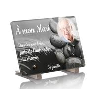 Plaque Funéraire Personnalisable avec photo - Galets - Résistante aux Intempéries et Traitée Anti UV (40x27 cm (grand)