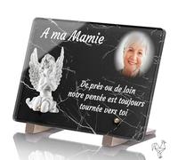 Plaque Funéraire Personnalisable avec photo - Marbre Ange - Plaque Funéraire Personnalisée avec Photo sans Inter funéraire - Résistante aux Intempéries et Traitée Anti UV (40x27 cm (grand))