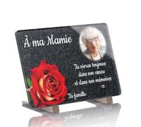Plaque Funéraire Personnalisable avec photo - Rose Granit - Plaque Funéraire Personnalisée avec Photo sans Inter funéraire - Résistante aux Intempéries et Traitée Anti UV (40x27 cm (grand))