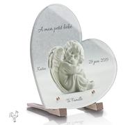 Plaque Funéraire personnalisable coeur Ange - Angelot - Plaque Funéraire avec texte personnalisé sans inter funéraire - Résistante aux Intempéries - Traitée Anti UV (Bébé Ange, 21x21 cm)