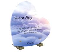 Plaque Funéraire Personnalisable Coeur Ciel - Thème Ciel - Plaque Funéraire personnalisée moderne - Résistante aux Intempéries et Traitée Anti UV (Nuages, 21x21 cm (petit))