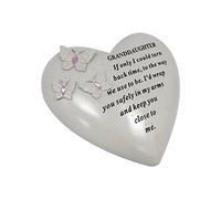 Plaque funéraire personnalisée avec cœur avec 3 papillons et pierres bleues | Cadeau de décoration pour tombe dans la mémoire de vos proches décédés (grand-fille)