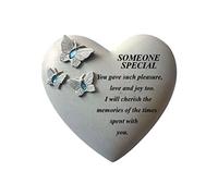 Plaque funéraire personnalisée avec cœur avec 3 papillons et pierres précieuses bleues et roses | Cadeau de décoration pour tombe - Souvenir de vos proches décédés (quelqu'un de spécial avec pierres