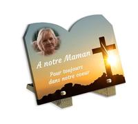 Plaque Funéraire Personnalisée avec Photo - Forme Livre Ouvert - 22,5x15 cm - Plexiglas Premium 8mm (Épais & Ultra Résistant) - Plaque Tombale pour Cimetière, Columbarium & Jardin du Souvenir