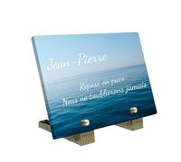 Plaque Funéraire personnalisée avec Textes - Thème Mer et Sérénité - Plexiglas 8mm Résistant UV Intempéries - Fabrication France - Plaque Tombe Cimetière - Taille 17x13 cm