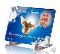 Plaque Funéraire Personnalisée Colombe - Thème Colombes - Plaque funéraire Personnalisable Photo sans Inter funéraire en Altuglass - Résistante aux Intempéries et Traitée Anti UV (40x27 cm (Grand))