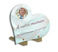 Plaque Funéraire Personnalisée Cœur en Plexiglas 8 mm - Photo et Texte - Résistante UV et Intempéries - Fabrication Française - Pour Tombe, Caveau, Colombarium - 17x17 cm