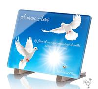Plaque Funéraire Personnalisée Double Colombes - Plaque Funéraire Personnalisable sans Inter funéraire en Altuglass - Résistante aux Intempéries et Traitée Anti UV (30x20 cm (Standard))