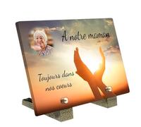 Plaque Funéraire Personnalisée - Photo et Textes personnalisable - Plaque Tombe Commémorative Plexiglas Incassable - Décoration Cimetière Hommage - Fabrication Française - Taille 21x14 cm