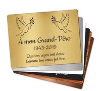 Plaque Funéraire Personnalisée - Plaque Gravée, Plaque Double Colombes, Plaque Columbarium - Texte personnalisé 1 à 3 Lignes, Or Brossé (Petit (10x7,5 cm))