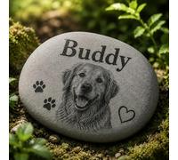 Plaque Funéraire Personnalisée pour Chien et Chat, Pierre Commémorative en Galet Naturel avec Texte, Marqueur de Tombe pour Jardin et Cimetière, Cadeau de Souvenir pour Perte d'animal (Style 02)