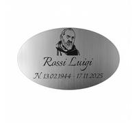 Plaque funéraire personnalisée pour défunt, Chers Extints, Pierres tombales, Locules ou Tombes Cimetière - Plaques funéraires personnalisées en argent brossé avec Padre Pio et gravure au laser