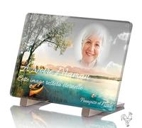 Plaque Funéraire Personnalisée Rectangle Paysage - Plaque Funéraire personnalisable avec photo et texte sans inter funéraire - Résistante aux Intempéries et Traitée Anti UV (30x20 cm)