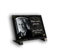 Plaque Funéraire - Plaque Funéraire Personnalisée (21x15 CM) - 100% Personnalisable Photo et Texte - Funelior Produits Funéraires - Résistant aux Intempéries Extérieures (Grand Rectangle (30*20 cm))