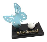Plaque Funéraire | Plaque Mortuaire | Plaque funéraire personnalisée | Plaque funéraire Personnalisable | Plaque funéraire galbée Papillon & Colombe| Altuglas | Bleu