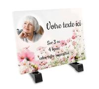 Plaque funéraire Rectangle avec Photo Personnalisable en plexi Motif Fleurs Roses, différentes Tailles, épaisseur 6mm, personnalisée sur Plusieurs Lignes 20x15 cm