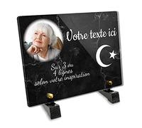 Plaque funéraire Rectangle avec photo personnalisable en plexi motif Islam, différentes tailles, épaisseur 6mm, personnalisée sur plusieurs lignes 20x15 cm