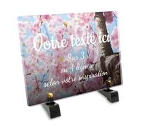 Plaque funéraire Rectangle personnalisable en plexi motif Cerisier en fleur, différentes tailles, épaisseur 6mm, personnalisée sur plusieurs lignes 20x15 cm