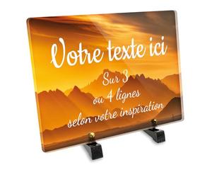 Plaque funéraire Rectangle personnalisable en plexi motif Paysage montagne désertique, différentes tailles, épaisseur 6mm, personnalisée sur plusieurs lignes 30x20 cm