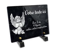 Plaque funéraire Rectangle Personnalisable en plexi Motif Petit Angelot, différentes Tailles, épaisseur 6mm, personnalisée sur Plusieurs Lignes 20x15 cm