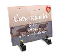 Plaque funéraire Rectangle Personnalisable en plexi Motif Régional Chevaux de Camargue, différentes Tailles, épaisseur 6mm, personnalisée sur Plusieurs Lignes 20x15 cm