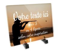 Plaque funéraire Rectangle Personnalisable en plexi Motif Silhouette de Chasseur 01, différentes Tailles, épaisseur 6mm, personnalisée sur Plusieurs Lignes 30x20 cm