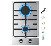 Plaque Gaz 2 Feux, Plaque de Cuisson à Gaz Avec 2 Foyers à Gaz, Cuisinière Encastrable, Gaz Naturel/Propane(2 Brûleurs) inox