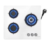 Plaque Gaz 3 Feux Blanc, Plaque de Cuisson Gaz 3 Feux Encastrable, Table de Cuisson 60 cm, Grilles en Fonte, 7,75 kW, Gazs Ville et Bouteille, Verre Blanc