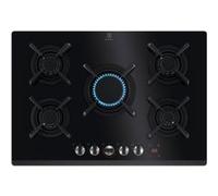 Electrolux Table de cuisson à gaz KGG753753K – Verre noir, 5 brûleurs, 75 cm
