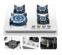 Plaque gaz,Plaque de Cuisson Gaz,4 foyers,avec Sécurité Thermocouple,Gaz Naturel/Propane,Verre trempé Blanc,8,0 kW,220-240 V,L60