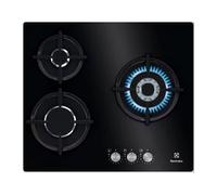 Electrolux KGE6633NOK Plaque de gaz de 60 cm et 3 zones, zone Wok, commandes avant, chaleur instantanée, allumage automatique, thermocouple de sécurité, avec injecteurs d'échange, noir