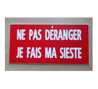 plaque gravée adhésive ""NE PAS DÉRANGER JE FAIS MA SIESTE"" format 48 x 100 mm