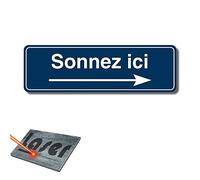 Plaque gravée autocollante 13x4cm Sonnez ici droite fond Bleu