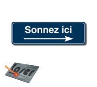 Plaque gravée autocollante 13x4cm Sonnez ici droite fond Bleu