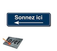 Plaque gravée autocollante 13x4cm Sonnez ici gauche fond Bleu