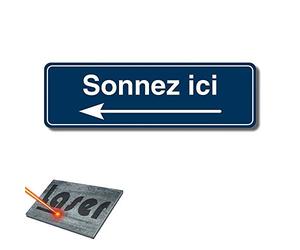 Plaque gravée autocollante 13x4cm Sonnez ici gauche fond Bleu