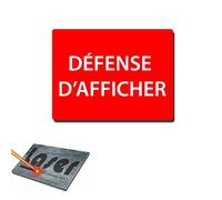 Plaque gravée autocollante 20x15cm "Défense d'afficher" fond rouge