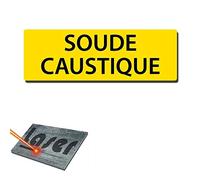 Plaque gravée autocollante 30x10 cm "Soude caustique" fond jaune
