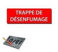 Plaque gravée autocollante 30x10 "Trappe de désenfumage" fond rouge