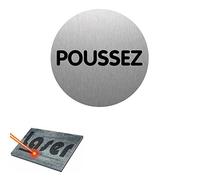 Plaque gravée autocollante 8cm "Poussez" fond alu brossé