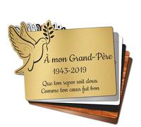 Plaque gravée funéraire autocollante - Plaque Souvenir adhésive, Plaque Columbarium à Coller, Motif Colombe, Plaque Commémorative - Texte personnalisé 1 à 3 Lignes, Or Brossé (Moyen (15x11,25 cm))