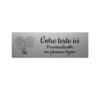 Plaque gravée funéraire motif Arbre côur autocollante 20x6,5 cm personnalisée 1 à 3 lignes Alu Brossé