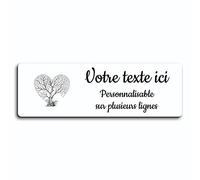 Plaque gravée funéraire motif Arbre cœur autocollante modèle rectangle (30x10 cm) personnalisée 1 à 3 lignes Blanc écriture Noire