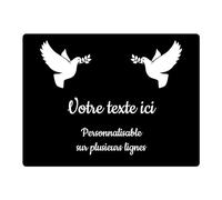 Plaque gravée funéraire motif Deux Colombes avec rameaux autocollante 20x15 cm personnalisée 1 à 3 lignes Noir