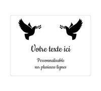 Plaque gravée funéraire motif Deux Colombes avec rameaux autocollante 20x15 cm personnalisée 1 à 3 lignes Blanc écriture Noire