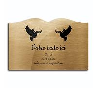 Plaque gravée funéraire motif Deux Colombes avec rameaux autocollante modèle livre (20x13 cm) personnalisée 1 à 3 lignes Or Brossé