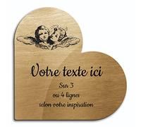 Plaque gravée funéraire motif Deux têtes d'anges autocollante modèle coeur (15x15 cm) personnalisée 1 à 3 lignes Or Brossé