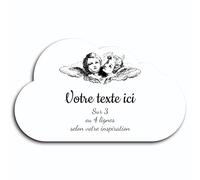 Plaque gravée funéraire motif Deux têtes d'anges autocollante modèle nuage (20x12 cm) personnalisée 1 à 3 lignes Blanc écriture Noire
